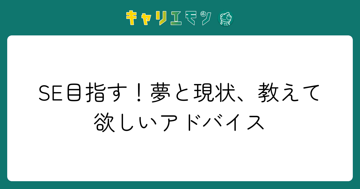SE目指す！夢と現状、教えて欲しいアドバイス