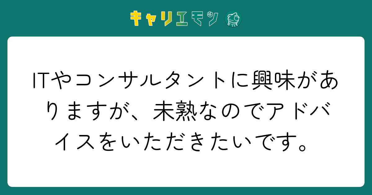 ITやコンサルタントに興味がありますが、未熟なのでアドバイスをいただきたいです。