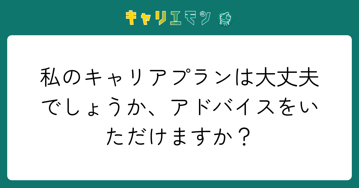 私のキャリアプランは大丈夫でしょうか、アドバイスをいただけますか？